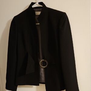 Tahari Elegant Black Blazer with Metallic Ring Accent